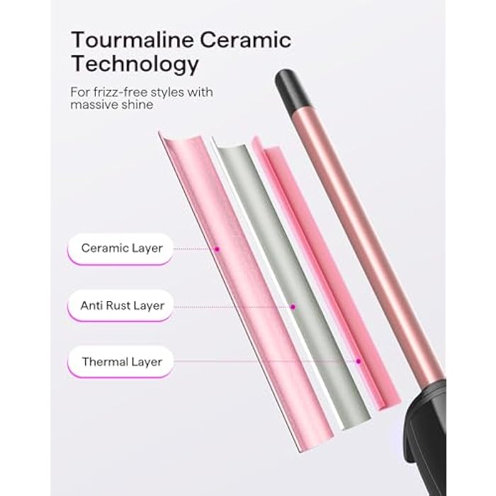 Wavytalk 3/8 Inch Small Curling Iron Wand for Short & Long Hair, Ceramic Barrel with Adjustable Temperature, Heat Resistant Glove Included (Rose Pink) - Image 4